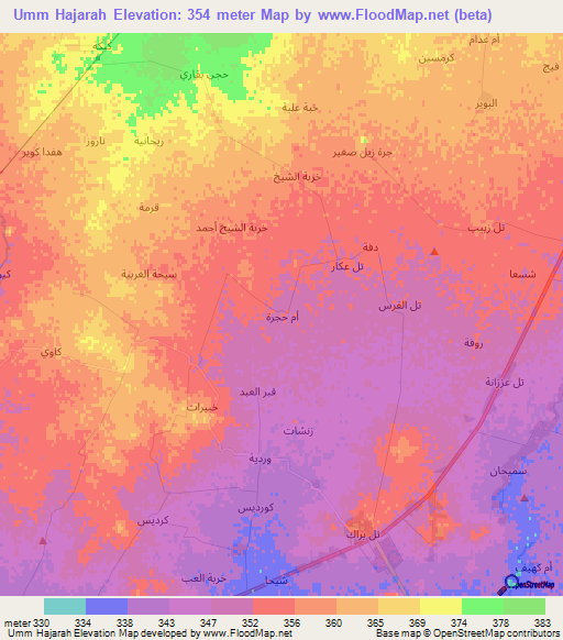 Umm Hajarah,Syria Elevation Map