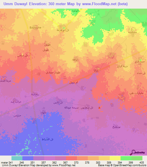 Umm Duwayl,Syria Elevation Map