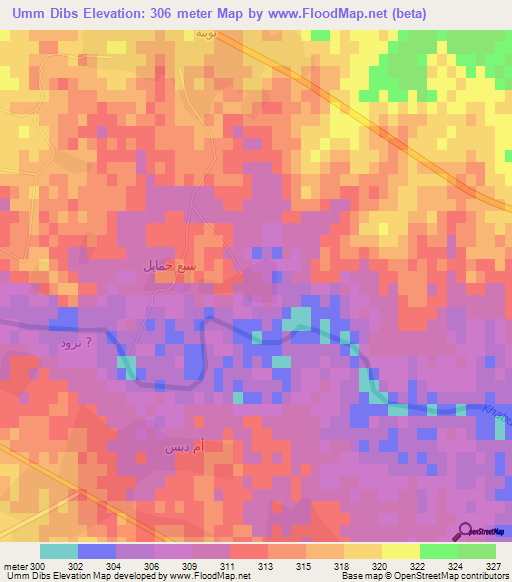 Umm Dibs,Syria Elevation Map
