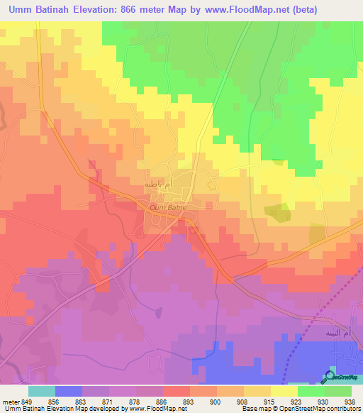 Umm Batinah,Syria Elevation Map