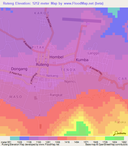 Ruteng,Indonesia Elevation Map