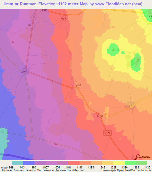 Umm ar Rumman,Syria Elevation Map
