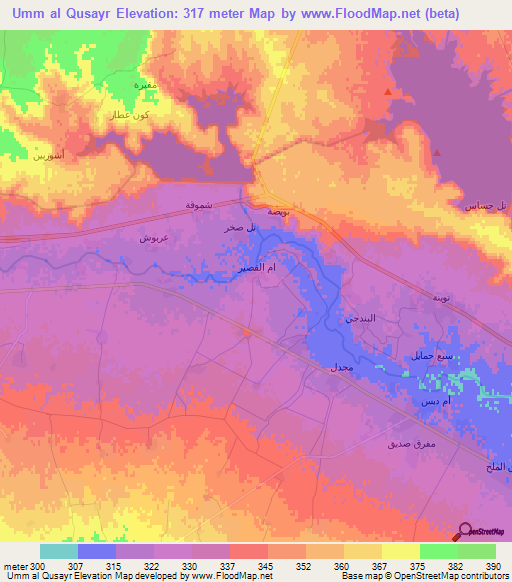 Umm al Qusayr,Syria Elevation Map