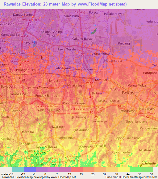 Rawadas,Indonesia Elevation Map