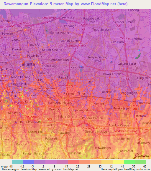Rawamangun,Indonesia Elevation Map