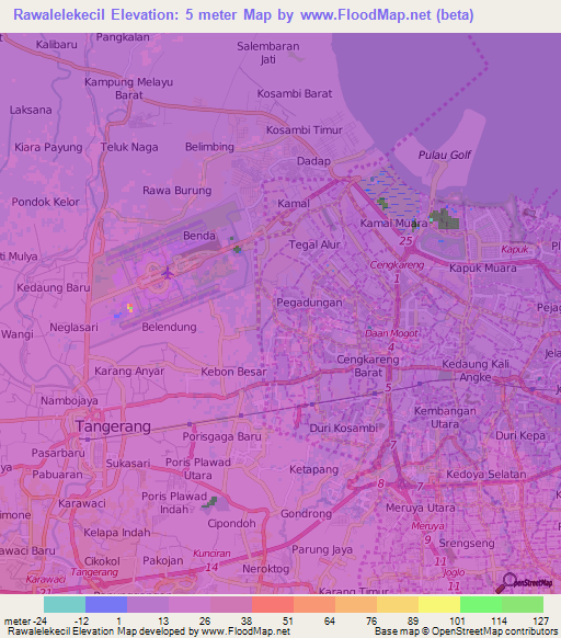 Rawalelekecil,Indonesia Elevation Map