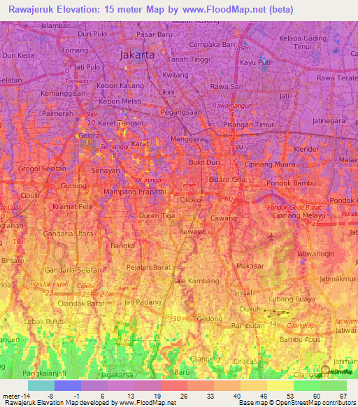 Rawajeruk,Indonesia Elevation Map