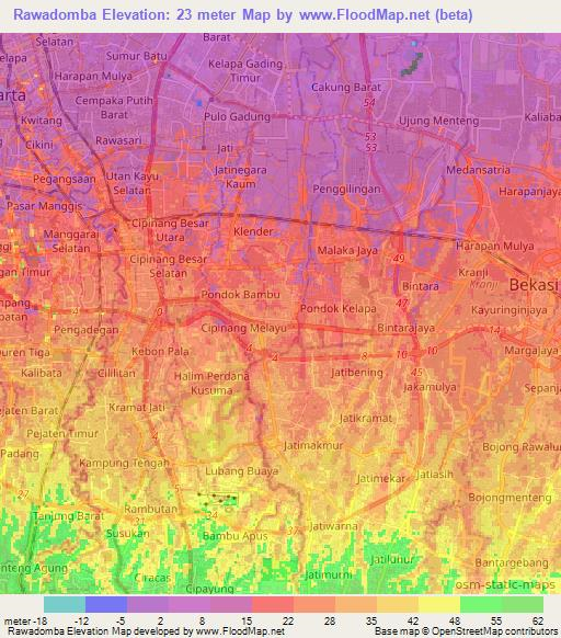Rawadomba,Indonesia Elevation Map