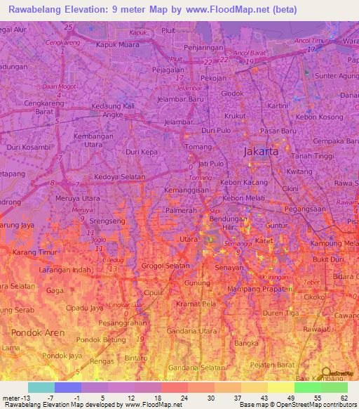 Rawabelang,Indonesia Elevation Map