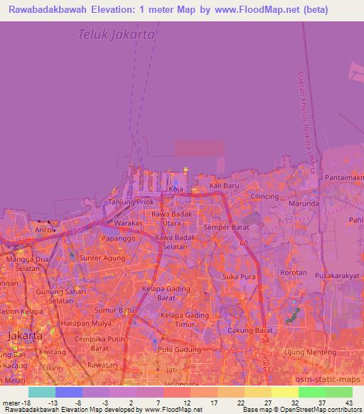 Rawabadakbawah,Indonesia Elevation Map