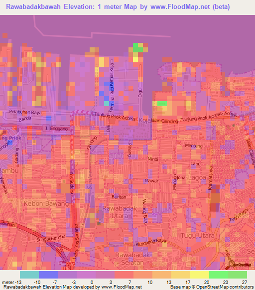 Rawabadakbawah,Indonesia Elevation Map