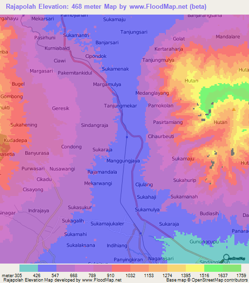 Rajapolah,Indonesia Elevation Map