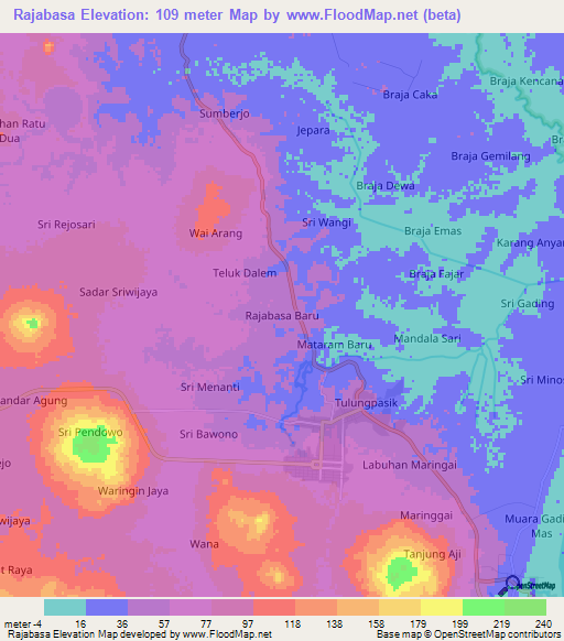 Rajabasa,Indonesia Elevation Map
