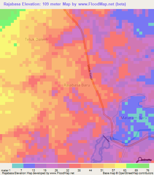 Rajabasa,Indonesia Elevation Map