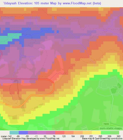`Udaysah,Syria Elevation Map