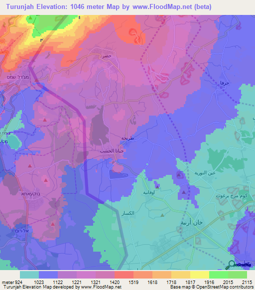Turunjah,Syria Elevation Map