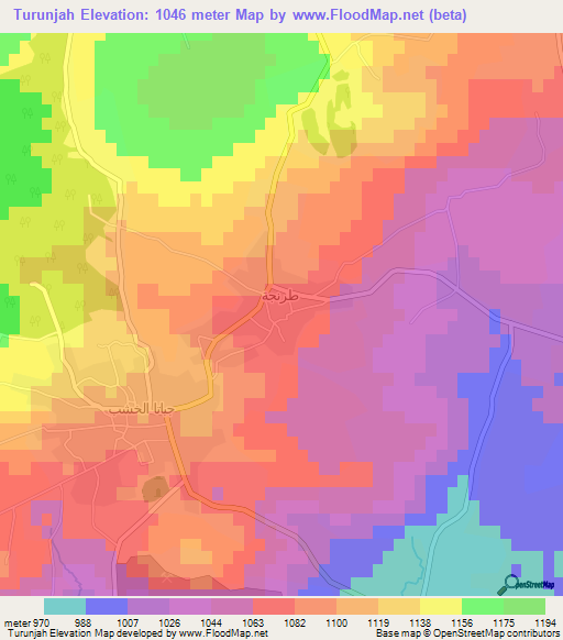 Turunjah,Syria Elevation Map