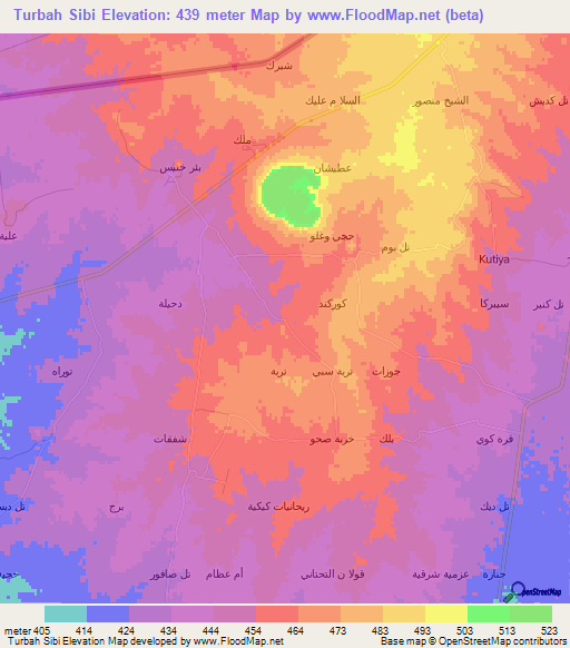 Turbah Sibi,Syria Elevation Map