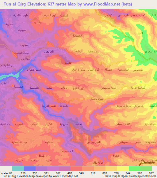 Tun al Qirg,Syria Elevation Map