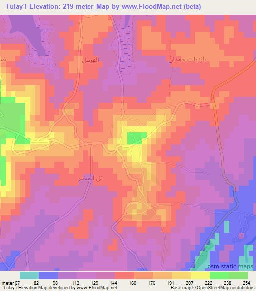 Tulay`i,Syria Elevation Map