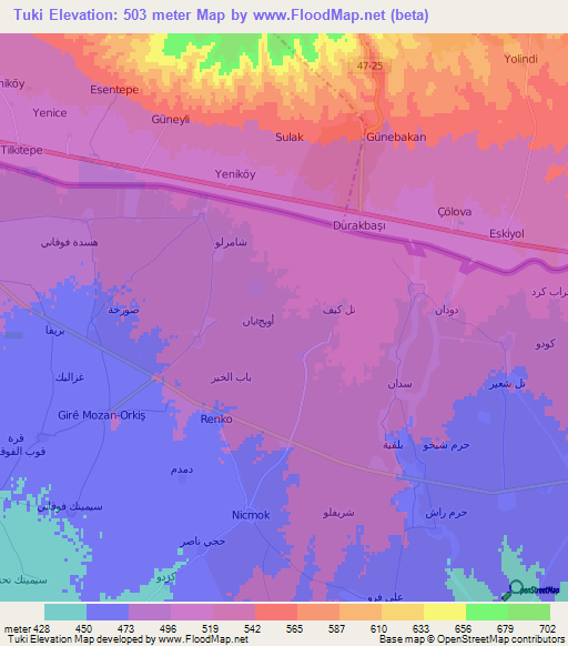 Tuki,Syria Elevation Map