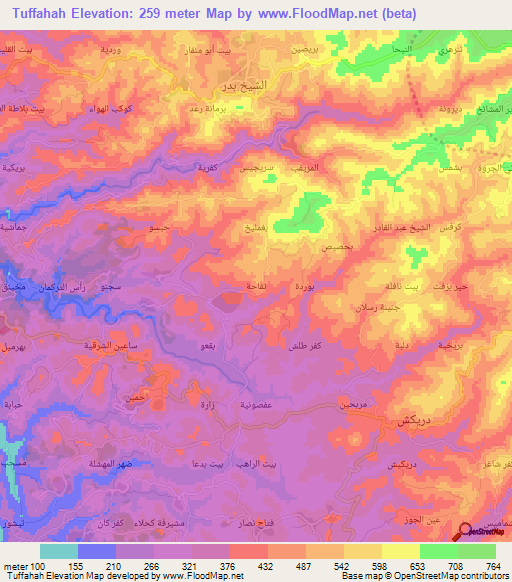 Tuffahah,Syria Elevation Map