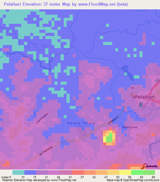 Pelaihari,Indonesia Elevation Map