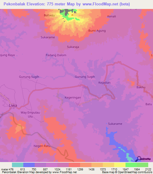 Pekonbalak,Indonesia Elevation Map