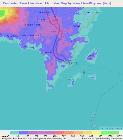 Pangkalan Baru,Indonesia Elevation Map