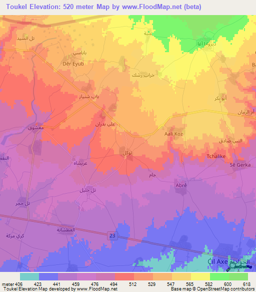 Toukel,Syria Elevation Map