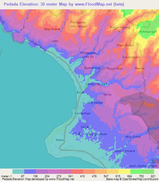 Pedada,Indonesia Elevation Map