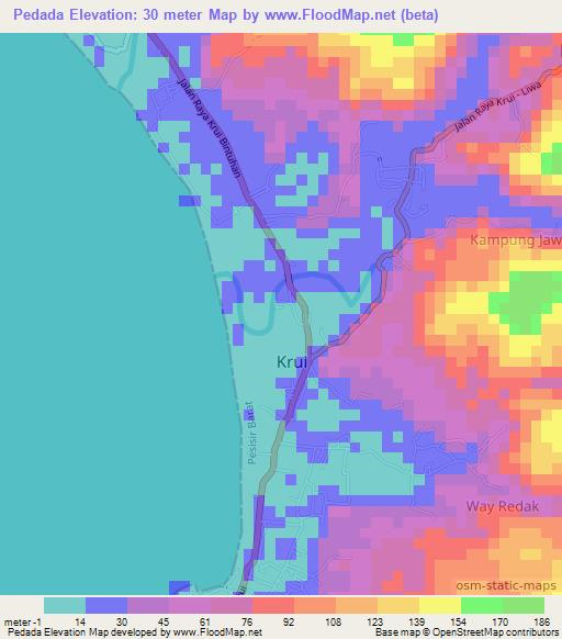 Pedada,Indonesia Elevation Map