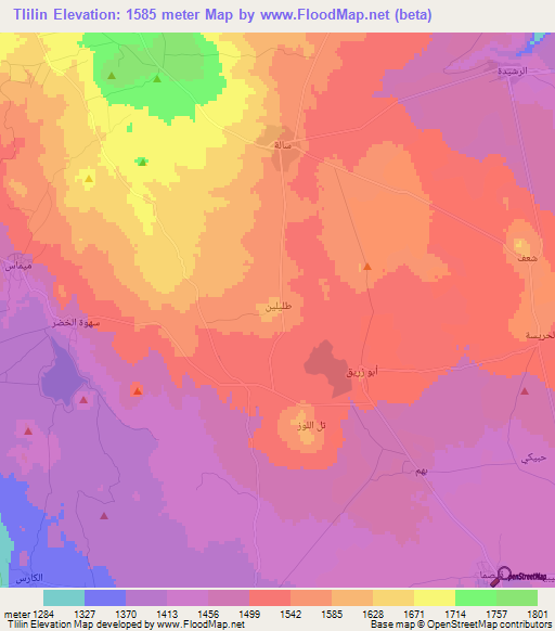 Tlilin,Syria Elevation Map