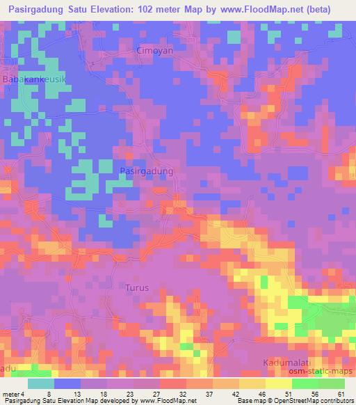 Pasirgadung Satu,Indonesia Elevation Map