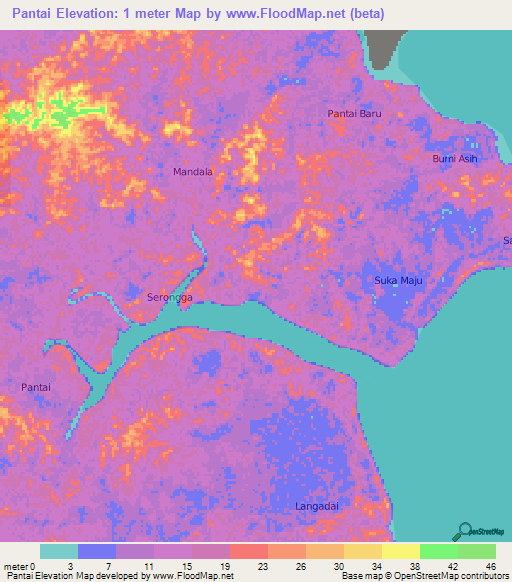 Pantai,Indonesia Elevation Map