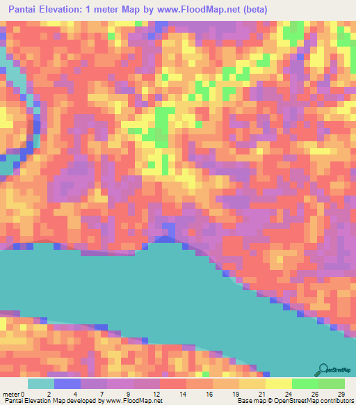 Pantai,Indonesia Elevation Map