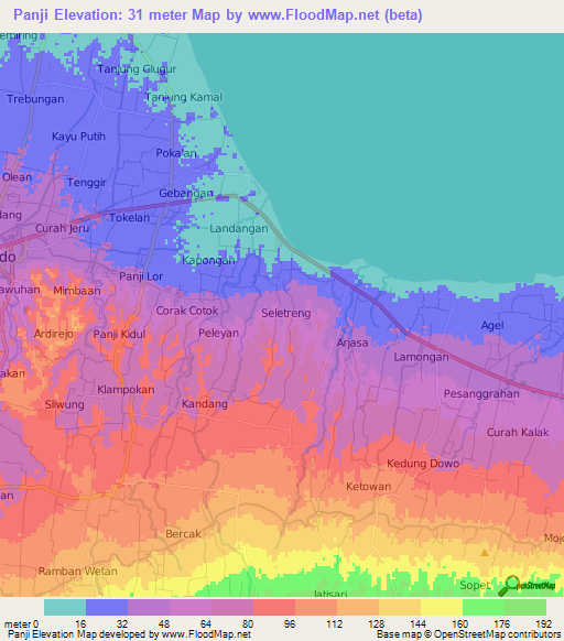 Panji,Indonesia Elevation Map