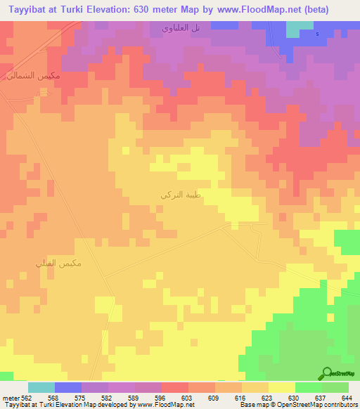 Tayyibat at Turki,Syria Elevation Map