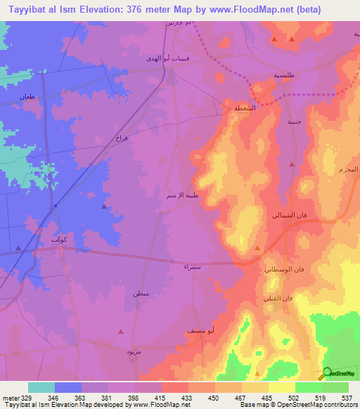 Tayyibat al Ism,Syria Elevation Map