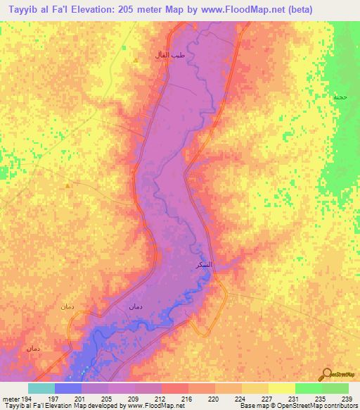 Tayyib al Fa'l,Syria Elevation Map