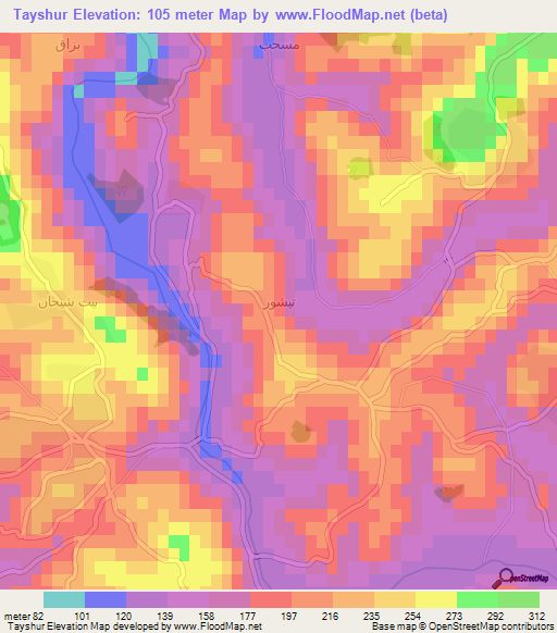 Tayshur,Syria Elevation Map