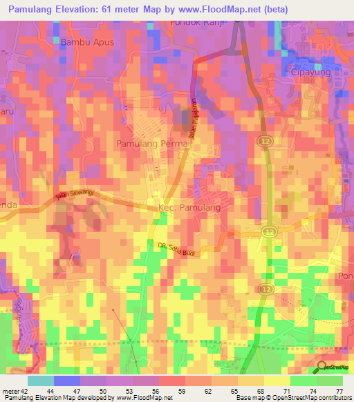 Pamulang,Indonesia Elevation Map