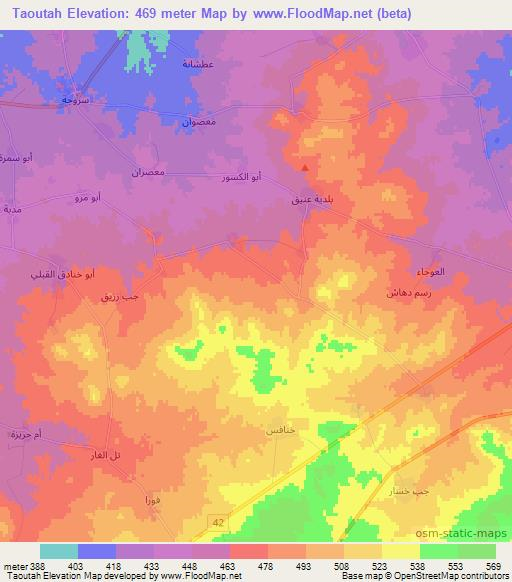Taoutah,Syria Elevation Map