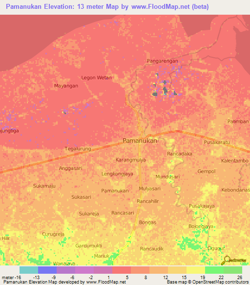 Pamanukan,Indonesia Elevation Map