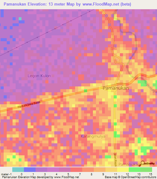 Pamanukan,Indonesia Elevation Map