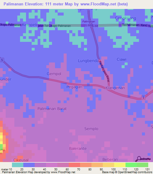 Palimanan,Indonesia Elevation Map