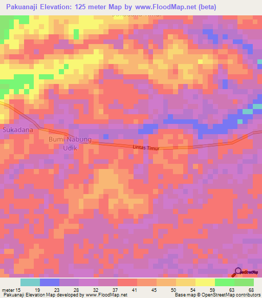 Pakuanaji,Indonesia Elevation Map