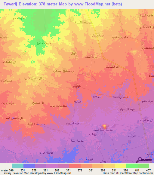 Tawarij,Syria Elevation Map