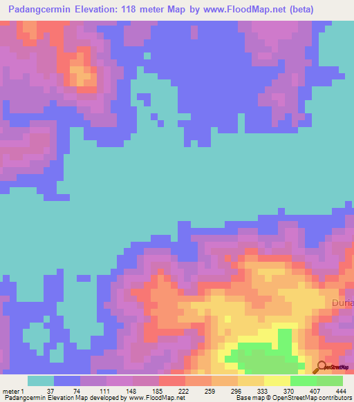 Padangcermin,Indonesia Elevation Map