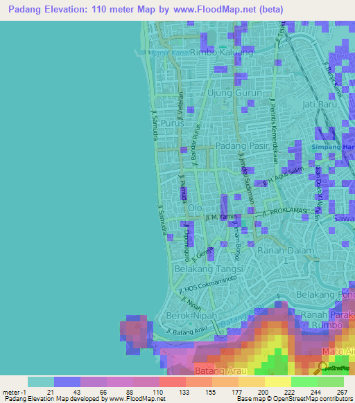 Padang,Indonesia Elevation Map